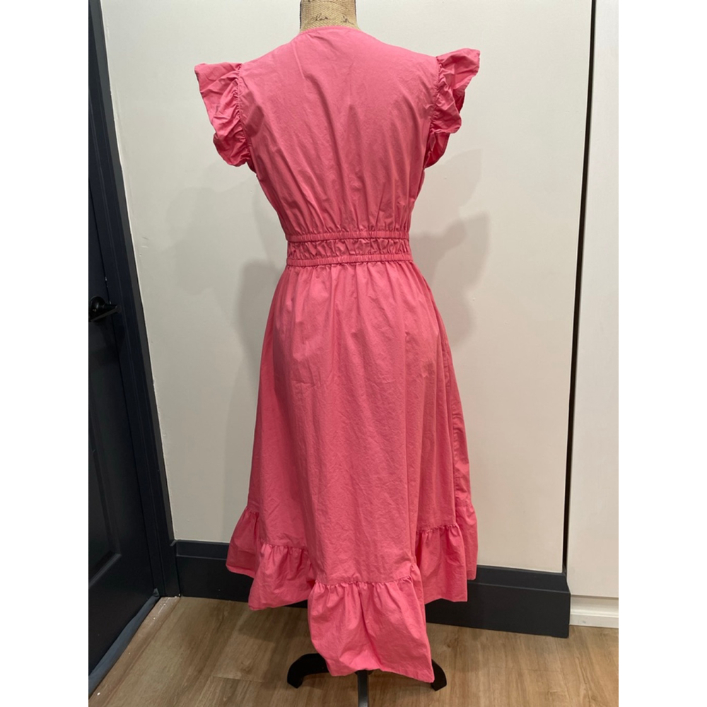 Ralph Lauren CHAPS Pink Milkmaid Tiered Midi Dress M Coquette Summer Preppy - Picture 4 of 8